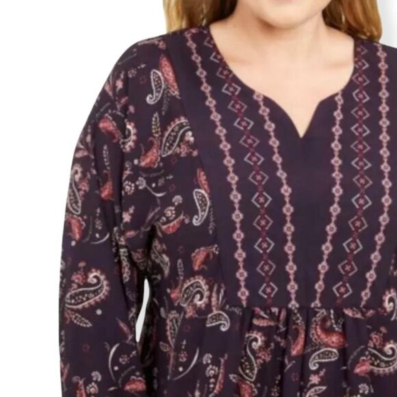 Style & Co Women's Grape Paisley Print Long Sleeve Split Neckline Blouse Size 2X - Picture 2 of 9